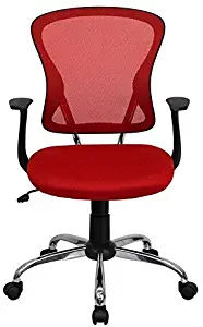 Flash Furniture Mid-Back Red Mesh Swivel Task Office Chair with Chrome Base and Arms