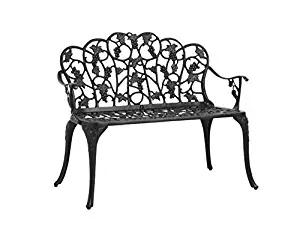 Outdoor Grapevine Bench for Yard, Garden, Patio, Powder Coated Cast Aluminum Frame, 2 Person Seat 41.75 W x 20.75 D x 33.5 H - Black