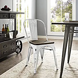 Modway Promenade Industrial Modern Aluminum Kitchen and Dining Room Arm Chair with Bamboo Seat in White