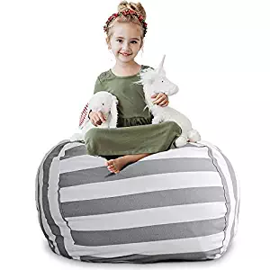 Creative QT Stuffed Animal Storage Bean Bag Chair - Extra Large Stuff 'n Sit Organization for Kids Toy Storage - Available in a Variety of Sizes and Colors (38", Grey/White Striped)