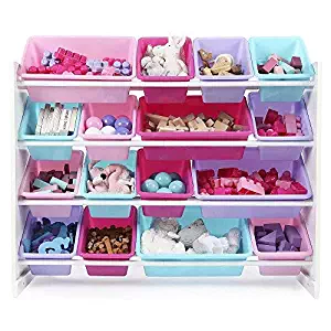 Stores Tot Tutors, Inc. Tot Tutors WO574 Forever Collection Wood Toy Storage Organizer, X-Large, White/Pink&Purple,