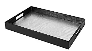 Beautiful Modern Elegant 18"x12" Rectangle Glossy Alligator Decorative Ottoman Coffee Table Perfume Living Room Kitchen Serving Tray With Handles By Home Redefined For All Occasion's (Silver & Black)