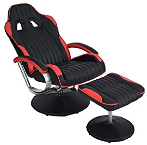 HOMY CASA Leisure Recliner and Ottoman Chair Set, Racing Car Seat Wrapped PU Leather Base Chair for Office Living Room, Black+Red