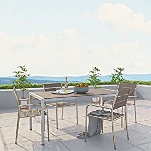 Modway Shore 5-Piece Aluminum Outdoor Patio Dining Table Set in Silver Gray