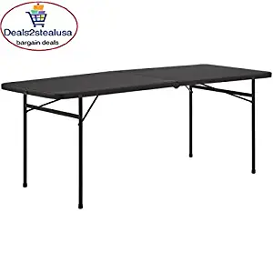 Mainstay Easy Carry Handle Black Strong and Sturdy 6" Foldable Table with Seats up to 8 Person (6 Foot, Black)