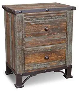 Crafters and Weavers Logan Boulevard Rustic Industrial Solid Wood 2-Drawer Nightstand