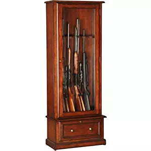 Stack On Gun Cabinet - Burnish Brown Cherry Wood Tempered Glass Door with Lower Compartment Holds Up to 8 Guns - Safekeeping Your Guns in Style