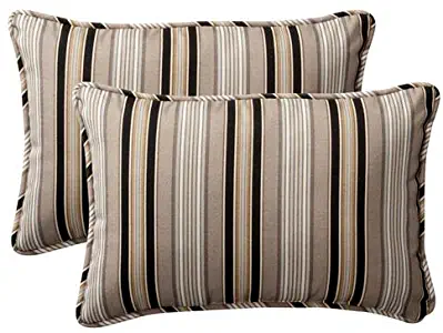 Pillow Perfect Decorative Black/Beige Striped Toss Pillows, Rectangle, 2-Pack