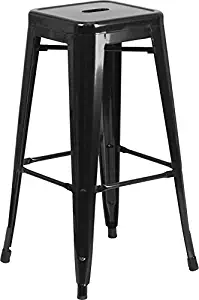 Flash Furniture 30'' High Backless Black Metal Indoor-Outdoor Barstool with Square Seat
