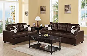 poundex Upholstered in Espresso Bonded Leather Sofa and Loveseat Set, Brown