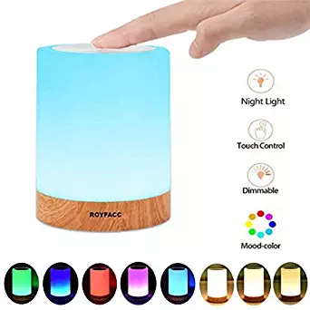 ROYFACC Table Lamp Touch Sensor Lamp Bedside LED Night Light for Kids Bedroom Rechargeable Dimmable Warm White Light + RGB Color Changing