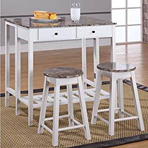 King's Brand 3 Pc. White Finish Wood Drop Down Table & 2 Stools