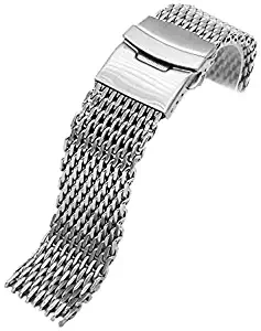 18mm/20mm/22mm/24mm Stainless Steel Dive Shark Mesh Milanese Watch Bracelet Strap Band (Silver, 22mm)