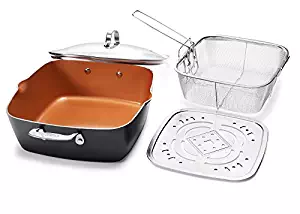 Gotham Steel 1492 - XL 11" Copper Deep Square All in One 6 Qt Casserole Chef’s Pan- 4 Piece Set