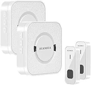 HUANHUA Wireless Doorbell, 1000Ft Operating Range, 2-PCS IP55 Waterproof Push Buttons, 2-PCS Battery Operated Receivers with 55 Chimes,5 Volume Levels,LED Flash for Home Classroom Office