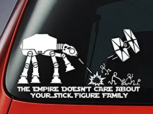 Star Wars ATAT & Tie Fighter Inspired 'The Empire Doesnt Care About Your Stick Figure Family" Vinyl Decal - Car Window Sticker