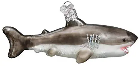 Old-World Christmas Glass Blown Ornament with S-Hook and Gift Box, Animals Selection (Great White Shark, 12549)