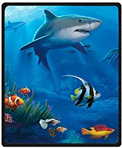 Qihua Printing Shark SEA Fish Blanket Velvet Plush Throw Blanket Bed Blankets Super Soft and Cozy Fleece Feeling Blanket for Travelling 58"(Width) x 80"(Length)