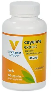 The Vitamin Shoppe Cayenne Extract 450MG (Capsicum), Promotes Cardiovascular Health Circulation Support, 80,000 Heat Units (100 Capsules)