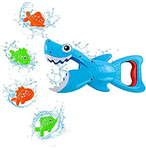 Shark Grabber Baby Bath Toys - Fun Baby Bathtub Toy Shark Bath Toy Included Blue Shark with Teeth Biting Action & 4 Toy Fish for Kids Boys Girls Toddlers Age 3+