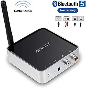 Friencity Long Range 264ft Bluetooth V5.0 Transmitter Receiver for TV PC Home Stereo, Low Latency Wireless Audio Adapter with Digital Optical 3.5mm Aux RCA, Dual Link, No Audio Delay, 15H Playtime