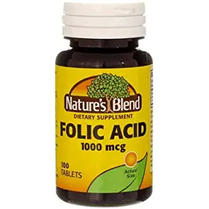 Nature's Blend Folic Acid 1000 mcg 100 Tablets