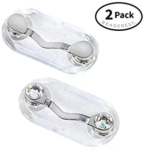 Readerest Magnetic Eyeglass Holders, Shark Tank Product (Stainless Steel & Clear Crystal, 2 Pack) Made in America