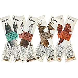 Epic 8 Pack Assortment, Epic Snack Steak Strip Paleo Jerky Wagyu Beef, Turkey Cranberry, Venison Salt & Pepper Steak, Smoked Salmon Maple, 0.8 oz