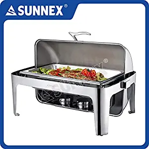 PREMIER Deluxe CHAFING DISH FOOD WARMER Top-Rated Stainless Steel, 8-Quarts Capacity FULL-SIZE CATERING BANQUET BUFFET CHAFER,Roll-Top, Durable Mechanical Hinge for Quick Refills, 2 VENTILATED Sides