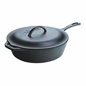 Lodge L10CF3 Cast Iron Covered Deep Skillet, Pre-Seasoned, 5-Quart