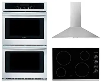 Frigidaire 3-Piece Kitchen Package With FFEC3024PS 30" Electric Cooktop, FFET2726TS 30" Electric Double Wall Oven and FHWC3060LS 30" Wall Mount Convertible Hood in Stainless Steel