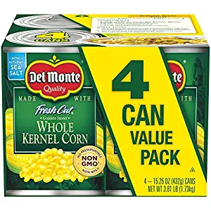 Del Monte Canned Fresh Cut Golden Sweet Whole Kernel Corn, 15.25-Ounce Cans (Pack of 4)