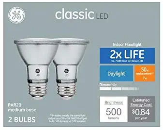 GE Classic 2-Pack 50 W Equivalent Dimmable Daylight Par20 LED Light Fixture Light Bulbs