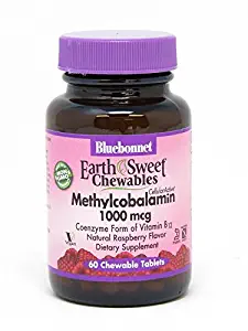 Bluebonnet Earth Sweet Methylcobalamin B-12 1000 mcg Chewable Tablets, Raspberry, 60 Count