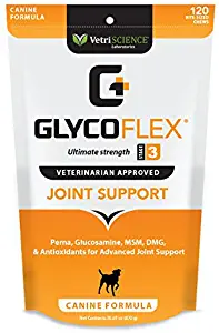 VetriScience Laboratories - Glycoflex 3 Hip & Joint Support for Dogs, with Glucosamine, DMG, MSM & Green Lipped Mussel. 120 Bite Sized Chews