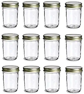 PremiumVials, 12 pcs, 8 oz, Mason Jars with Lids for Jam, Honey, Wedding Favors, Shower Favors, Baby Foods, Canning, spices, Half Pint with Gold lids