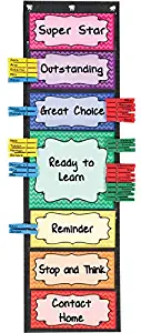 Really Good Stuff Classroom Behavior EZ-Tuck Clip ’N’ Track Pocket Chart and Clothespins – Track Student Actions Easily Each Day