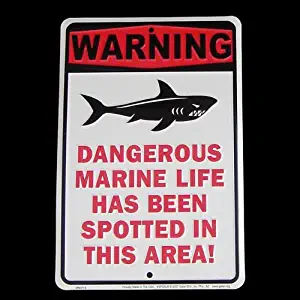 TG,LLC Shark Warning Tin Sign Dangerous Marine Life Beach Wall Plaque