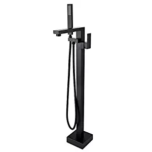 JiaYouJia Matte Black Leadless Solid Brass Freestanding Tub Filler Floor Standing Bathtub Faucet