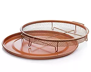 Gotham Steel Round Copper Air Fry Crisper Tray, Pizza & Baking Pan, 2 Piece Set!