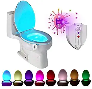 ROYFACC 8 Colors LED Toilet Light Motion Detection Bathroom Night Lights Sensitive Dusk to Dawn Battery-Operated Lamp with UV-C Light