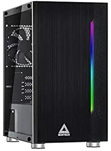 Montech Flyer- Black/Micro ATX, Mini-ITX/Pre-Installed 2 Fans/High-Airflow/Computer Gaming Case/Hairline Surface Front Panel/RGB LED Shinning Strip/Three Versions Lighting Effects