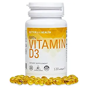 Better Way Health Vitamin D3 5,000 IU - High Potency, Supports Bone Health & Immune System - 120 Softgels - Non-GMO, Soy Free