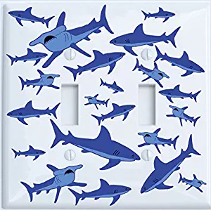 Double Toggle Shark Attack Light Switch Plates Covers/Sharks Childrens Nursery Wall Decor (Double Toggle)