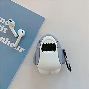 JCMY AirPods Case Cover, Casual AirPods Accessories Series, Cute Kawaii Fun Design, Shock & Scratch-Resistant Silicone Cover Skin with Carabiner for Girls Teens Women(Shark)