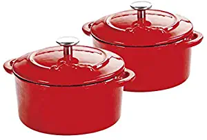 Lodge ECMCR43 Enameled Cast Iron Mini Round Cocottes, Red, Set of 2