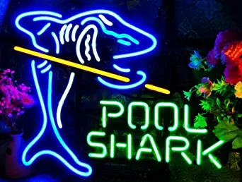 Pool Shark FINEON Real Glass Neon Light Sign Home Beer Bar Pub Recreation Room Game Lights Windows Glass Wall Signs Party Birthday Bedroom Bedside Table Decoration Gifts (Not LED)