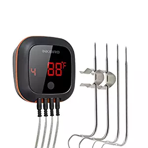 Inkbird IBT-4XS Bluetooth Wireless Meat Grill Thermometer, with 1000mAh Li-Battery and USB Charging Cable, Magnet, Timer, Alarm BBQ Thermometers for Digital Cooking, Oven, Smoker, Drum,150ft, 4 Probes