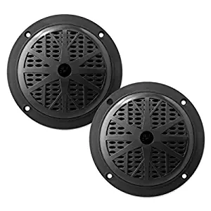 4 Inch Dual Marine Speakers - Waterproof and Weather Resistant Outdoor Audio Stereo Sound System with Polypropylene Cone, Cloth Surround and Low Profile Design - 1 Pair - PLMR41W (Black)
