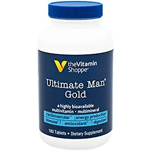 Ultimate Man Gold Multivitamin, High Potency Multi – Energy Antioxidant Blend, Daily Multimineral Supplement for Optimal Men’s Health, Gluten Dairy Free (180 Tablets) by The Vitamin Shoppe